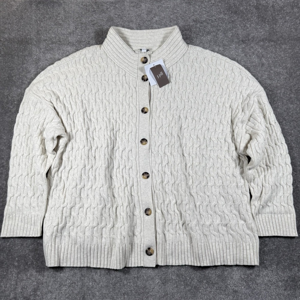 NWT J. Jill Sweater  Women's 4X Ivory Chunky Cable Knit Button Up